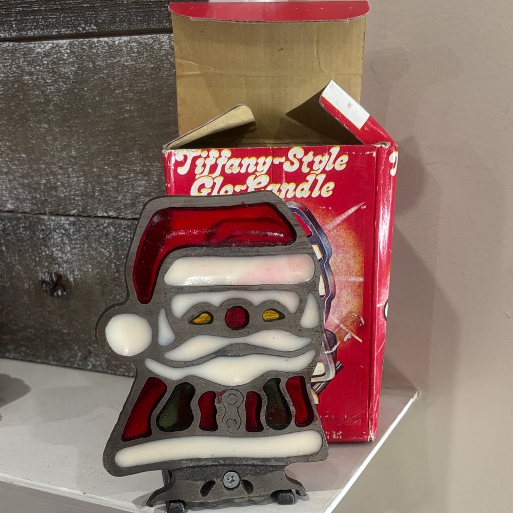 Tiffany-Style Santa Claus Glass Candle Holder (comes with used candle.)